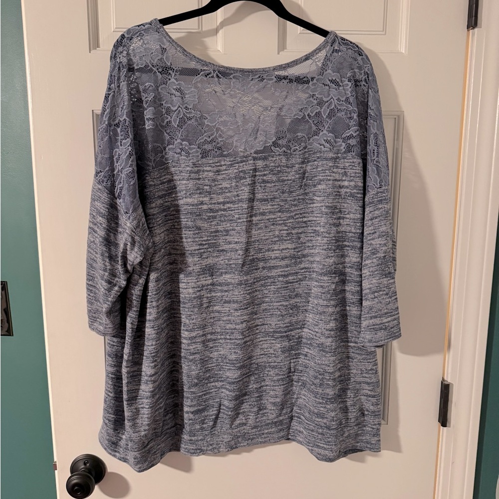Blue top with lace shoulders